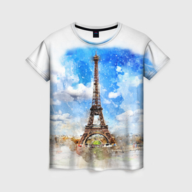 Женская футболка 3D с принтом Париж Эйфелева башня рисунок в Петрозаводске, 100% полиэфир ( синтетическое хлопкоподобное полотно) | прямой крой, круглый вырез горловины, длина до линии бедер | 