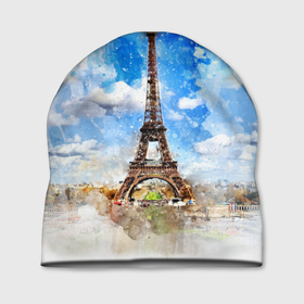 Шапка 3D с принтом Париж Эйфелева башня рисунок , 100% полиэстер | универсальный размер, печать по всей поверхности изделия | 