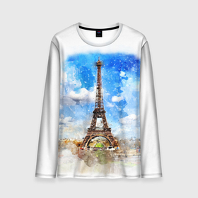 Мужской лонгслив 3D с принтом Париж Эйфелева башня рисунок , 100% полиэстер | длинные рукава, круглый вырез горловины, полуприлегающий силуэт | Тематика изображения на принте: 