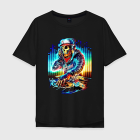 Мужская футболка хлопок Oversize с принтом Cool DJ   skull в Тюмени, 100% хлопок | свободный крой, круглый ворот, “спинка” длиннее передней части | 