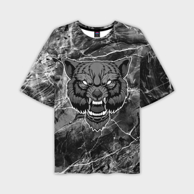 Мужская футболка OVERSIZE 3D с принтом Злой серый волк ,  |  | 
