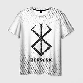 Мужская футболка 3D с принтом Berserk с потертостями на светлом фоне в Кировске, 100% полиэфир | прямой крой, круглый вырез горловины, длина до линии бедер | 
