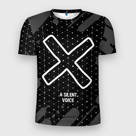Мужская футболка 3D Slim с принтом A Silent Voice glitch на темном фоне , 100% полиэстер с улучшенными характеристиками | приталенный силуэт, круглая горловина, широкие плечи, сужается к линии бедра | Тематика изображения на принте: 