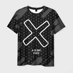 Мужская футболка 3D с принтом A Silent Voice glitch на темном фоне , 100% полиэфир | прямой крой, круглый вырез горловины, длина до линии бедер | Тематика изображения на принте: 