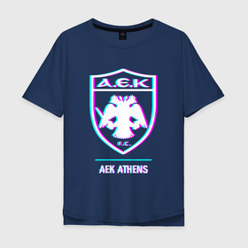Мужская футболка хлопок Oversize с принтом AEK Athens FC в стиле glitch в Тюмени, 100% хлопок | свободный крой, круглый ворот, “спинка” длиннее передней части | Тематика изображения на принте: 