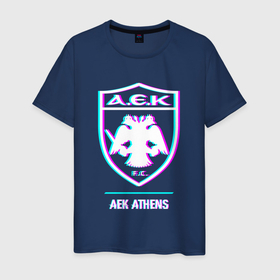 Мужская футболка хлопок с принтом AEK Athens FC в стиле glitch в Тюмени, 100% хлопок | прямой крой, круглый вырез горловины, длина до линии бедер, слегка спущенное плечо. | Тематика изображения на принте: 