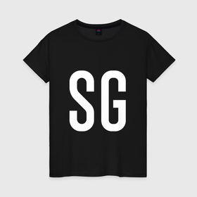 Женская футболка хлопок с принтом SG   BTS в Кировске, 100% хлопок | прямой крой, круглый вырез горловины, длина до линии бедер, слегка спущенное плечо | 