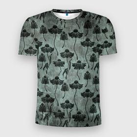 Мужская футболка 3D Slim с принтом Мрачные завядшие цветы. в Курске, 100% полиэстер с улучшенными характеристиками | приталенный силуэт, круглая горловина, широкие плечи, сужается к линии бедра | 