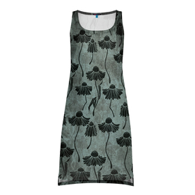 Платье-майка 3D с принтом Мрачные завядшие цветы. в Петрозаводске, 100% полиэстер | полуприлегающий силуэт, широкие бретели, круглый вырез горловины, удлиненный подол сзади. | 