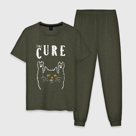 Мужская пижама хлопок с принтом The Cure rock cat в Петрозаводске, 100% хлопок | брюки и футболка прямого кроя, без карманов, на брюках мягкая резинка на поясе и по низу штанин
 | Тематика изображения на принте: 