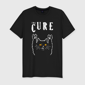 Мужская футболка хлопок Slim с принтом The Cure rock cat в Курске, 92% хлопок, 8% лайкра | приталенный силуэт, круглый вырез ворота, длина до линии бедра, короткий рукав | 