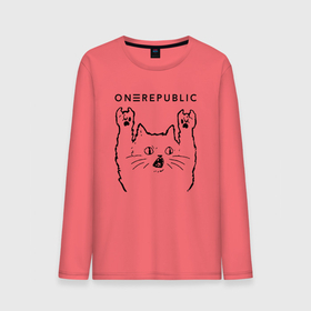 Мужской лонгслив хлопок с принтом OneRepublic   rock cat , 100% хлопок |  | Тематика изображения на принте: 