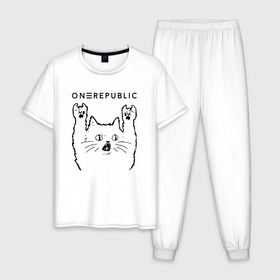 Мужская пижама хлопок с принтом OneRepublic   rock cat , 100% хлопок | брюки и футболка прямого кроя, без карманов, на брюках мягкая резинка на поясе и по низу штанин
 | 