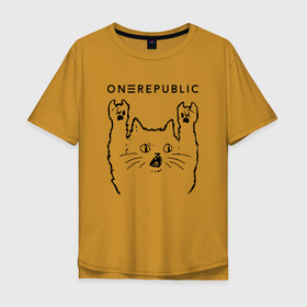 Мужская футболка хлопок Oversize с принтом OneRepublic   rock cat , 100% хлопок | свободный крой, круглый ворот, “спинка” длиннее передней части | 