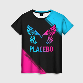 Женская футболка 3D с принтом Placebo   neon gradient в Екатеринбурге, 100% полиэфир ( синтетическое хлопкоподобное полотно) | прямой крой, круглый вырез горловины, длина до линии бедер | 