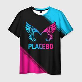 Мужская футболка 3D с принтом Placebo   neon gradient в Тюмени, 100% полиэфир | прямой крой, круглый вырез горловины, длина до линии бедер | 