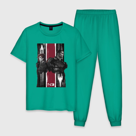 Мужская пижама хлопок с принтом Mass Effect N7   Shepard в Санкт-Петербурге, 100% хлопок | брюки и футболка прямого кроя, без карманов, на брюках мягкая резинка на поясе и по низу штанин
 | 
