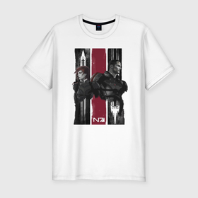Мужская футболка хлопок Slim с принтом Mass Effect N7   Shepard в Новосибирске, 92% хлопок, 8% лайкра | приталенный силуэт, круглый вырез ворота, длина до линии бедра, короткий рукав | 