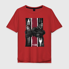 Мужская футболка хлопок Oversize с принтом Mass Effect N7   Shepard в Санкт-Петербурге, 100% хлопок | свободный крой, круглый ворот, “спинка” длиннее передней части | 