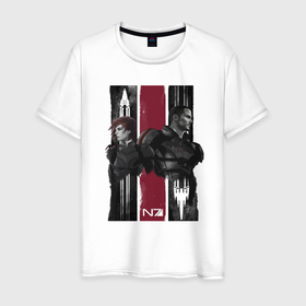 Мужская футболка хлопок с принтом Mass Effect N7   Shepard в Санкт-Петербурге, 100% хлопок | прямой крой, круглый вырез горловины, длина до линии бедер, слегка спущенное плечо. | 