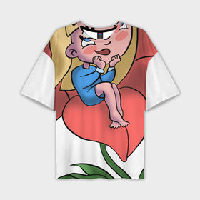 Мужская футболка OVERSIZE 3D с принтом Дюймовочка и цветок ,  |  | Тематика изображения на принте: 