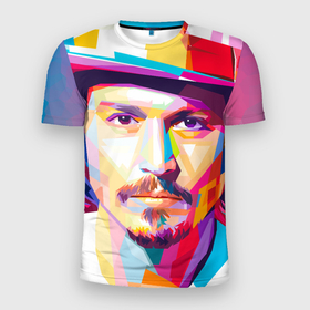 Мужская футболка 3D Slim с принтом Джонни Депп портрет в Петрозаводске, 100% полиэстер с улучшенными характеристиками | приталенный силуэт, круглая горловина, широкие плечи, сужается к линии бедра | Тематика изображения на принте: 