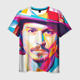 Мужская футболка 3D с принтом Джонни Депп портрет в Новосибирске, 100% полиэфир | прямой крой, круглый вырез горловины, длина до линии бедер | Тематика изображения на принте: 