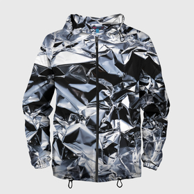 Мужская ветровка 3D с принтом Aesthetic visual art silver в Кировске, 100% полиэстер | подол и капюшон оформлены резинкой с фиксаторами, два кармана без застежек по бокам, один потайной карман на груди | 