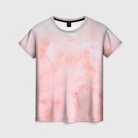 Женская футболка 3D с принтом Aesthetic visual art pink feathers в Белгороде, 100% полиэфир ( синтетическое хлопкоподобное полотно) | прямой крой, круглый вырез горловины, длина до линии бедер | 