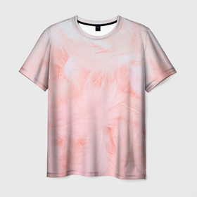 Мужская футболка 3D с принтом Aesthetic visual art pink feathers в Кировске, 100% полиэфир | прямой крой, круглый вырез горловины, длина до линии бедер | 