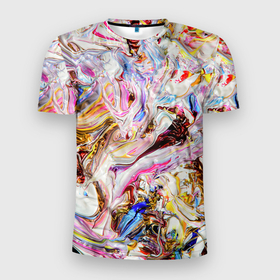 Мужская футболка 3D Slim с принтом Aesthetic visual art galaxy slime в Кировске, 100% полиэстер с улучшенными характеристиками | приталенный силуэт, круглая горловина, широкие плечи, сужается к линии бедра | 