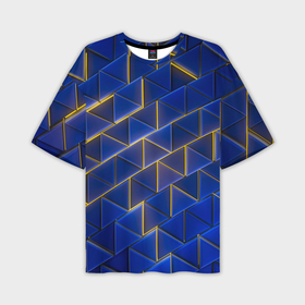 Мужская футболка OVERSIZE 3D с принтом Синие треугольники и жёлтый свет в Белгороде,  |  | 