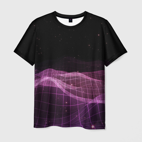 Мужская футболка 3D с принтом Retro wave night в Кировске, 100% полиэфир | прямой крой, круглый вырез горловины, длина до линии бедер | 