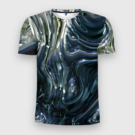 Мужская футболка 3D Slim с принтом Aesthetic visual art metal slime в Кировске, 100% полиэстер с улучшенными характеристиками | приталенный силуэт, круглая горловина, широкие плечи, сужается к линии бедра | 