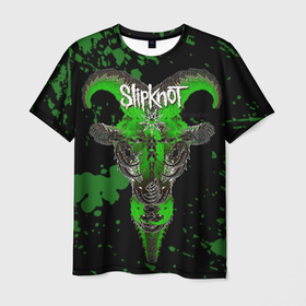Мужская футболка 3D с принтом Slipknot зеленый  козел в Рязани, 100% полиэфир | прямой крой, круглый вырез горловины, длина до линии бедер | 