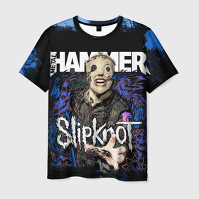 Мужская футболка 3D с принтом Slipknot hammer blue в Рязани, 100% полиэфир | прямой крой, круглый вырез горловины, длина до линии бедер | 