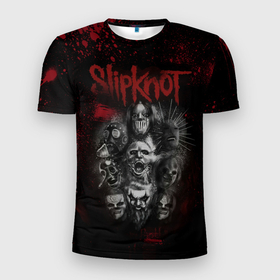Мужская футболка 3D Slim с принтом Slipknot dark   red в Тюмени, 100% полиэстер с улучшенными характеристиками | приталенный силуэт, круглая горловина, широкие плечи, сужается к линии бедра | Тематика изображения на принте: 
