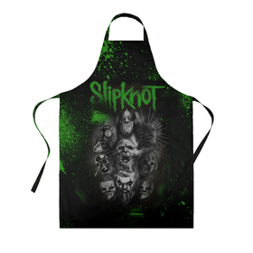 Фартук 3D с принтом Slipknot   green в Кировске, 100% полиэстер | общий размер — 65 х 85 см, ширина нагрудника — 26 см, горловина — 53 см, длина завязок — 54 см, общий обхват в поясе — 173 см. Принт на завязках и на горловине наносится с двух сторон, на основной части фартука — только с внешней стороны | 