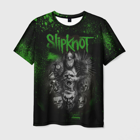 Мужская футболка 3D с принтом Slipknot   green в Рязани, 100% полиэфир | прямой крой, круглый вырез горловины, длина до линии бедер | 