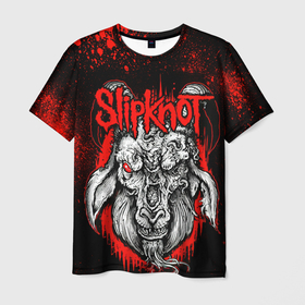 Мужская футболка 3D с принтом Slipknot   красный козел в Рязани, 100% полиэфир | прямой крой, круглый вырез горловины, длина до линии бедер | 