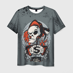 Мужская футболка 3D с принтом Slipknot Скелет в Кировске, 100% полиэфир | прямой крой, круглый вырез горловины, длина до линии бедер | 