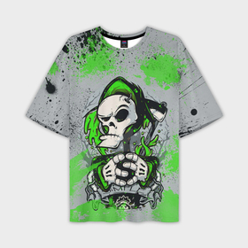 Мужская футболка OVERSIZE 3D с принтом Slipknot скелет green ,  |  | 