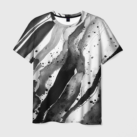 Мужская футболка 3D с принтом Черные акварельные разводы в Санкт-Петербурге, 100% полиэфир | прямой крой, круглый вырез горловины, длина до линии бедер | 