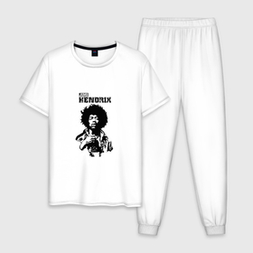 Мужская пижама хлопок с принтом Jimi Hendrix в Тюмени, 100% хлопок | брюки и футболка прямого кроя, без карманов, на брюках мягкая резинка на поясе и по низу штанин
 | Тематика изображения на принте: 