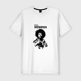 Мужская футболка хлопок Slim с принтом Jimi Hendrix в Новосибирске, 92% хлопок, 8% лайкра | приталенный силуэт, круглый вырез ворота, длина до линии бедра, короткий рукав | Тематика изображения на принте: 