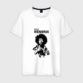 Мужская футболка хлопок с принтом Jimi Hendrix в Новосибирске, 100% хлопок | прямой крой, круглый вырез горловины, длина до линии бедер, слегка спущенное плечо. | 