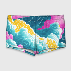 Мужские купальные плавки 3D с принтом Яркие разноцветные облачка , Полиэстер 85%, Спандекс 15% |  | Тематика изображения на принте: 