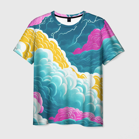 Мужская футболка 3D с принтом Яркие разноцветные облачка , 100% полиэфир | прямой крой, круглый вырез горловины, длина до линии бедер | Тематика изображения на принте: 