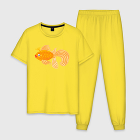 Мужская пижама хлопок с принтом Золотая рыбка в Белгороде, 100% хлопок | брюки и футболка прямого кроя, без карманов, на брюках мягкая резинка на поясе и по низу штанин
 | Тематика изображения на принте: 