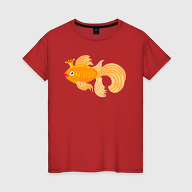 Женская футболка хлопок с принтом Золотая рыбка в Тюмени, 100% хлопок | прямой крой, круглый вырез горловины, длина до линии бедер, слегка спущенное плечо | 